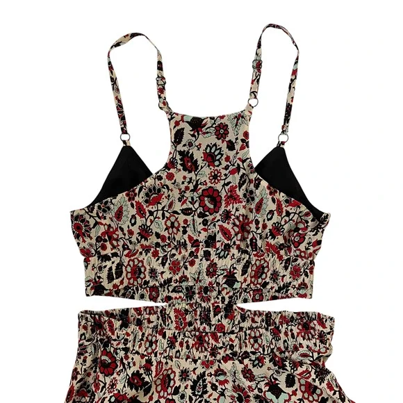 A.L.C. Silk Titus Maxi Dress Tiered Ruffles Floral  Red Black Cream - 6 - Picture 5 of 8